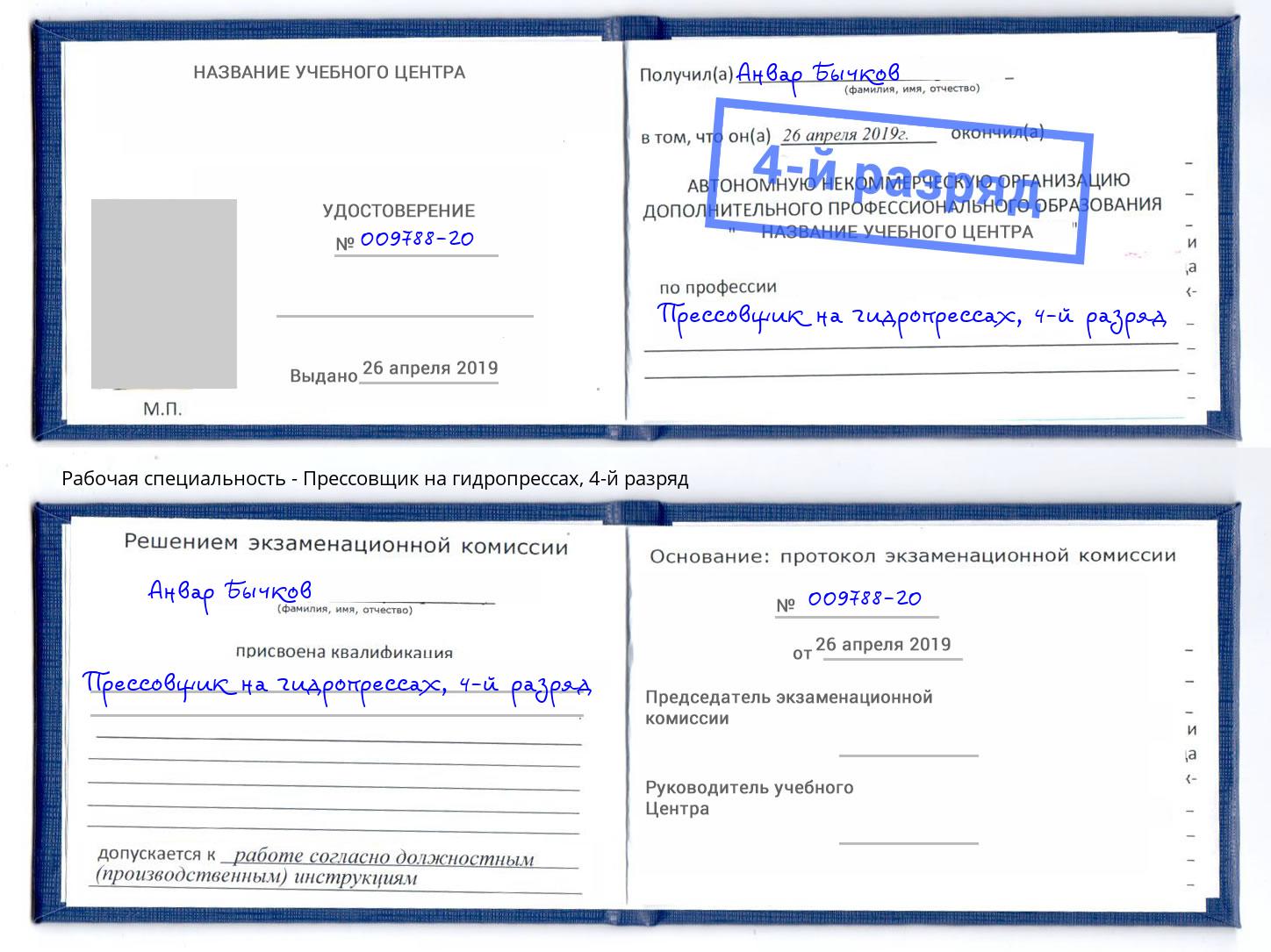 корочка 4-й разряд Прессовщик на гидропрессах Москва