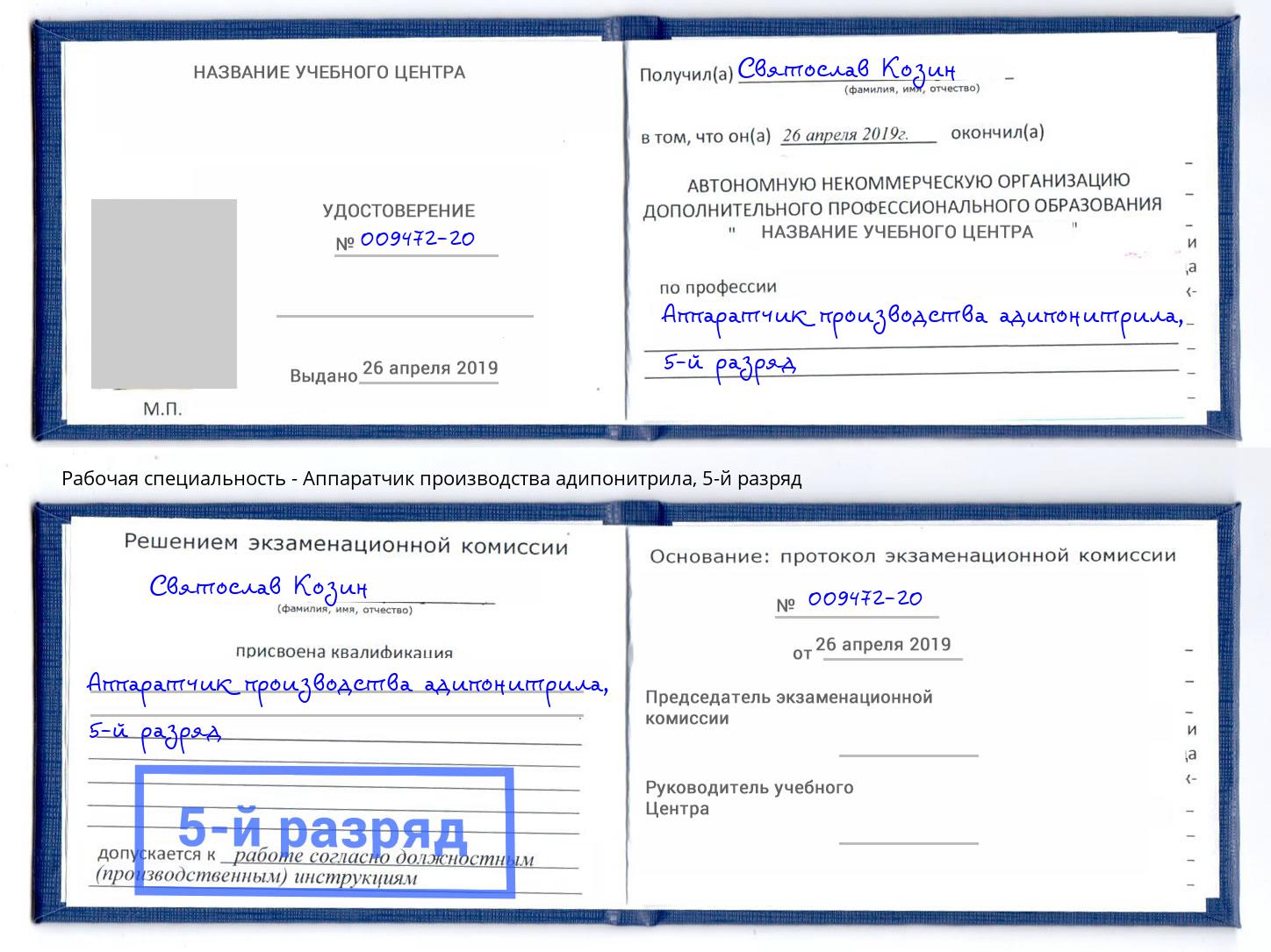 корочка 5-й разряд Аппаратчик производства адипонитрила Москва