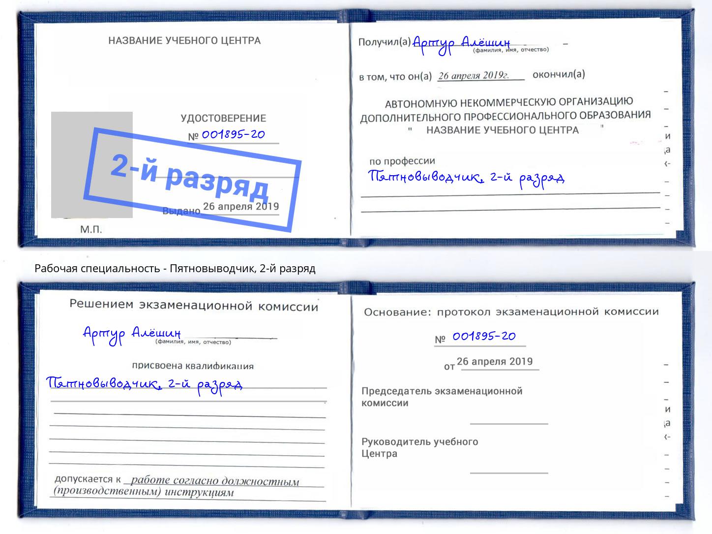 корочка 2-й разряд Пятновыводчик Москва