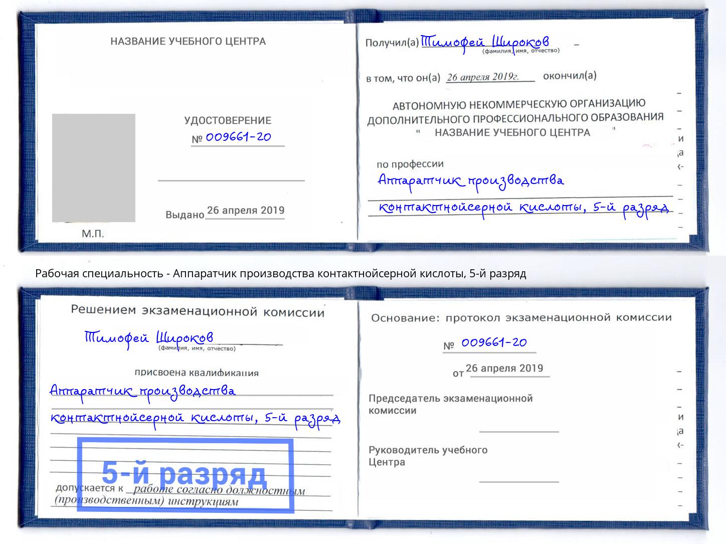 корочка 5-й разряд Аппаратчик производства контактнойсерной кислоты Москва