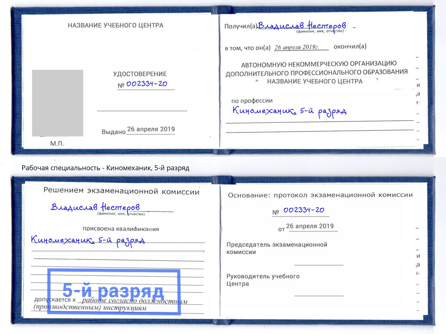 корочка 5-й разряд Киномеханик Москва