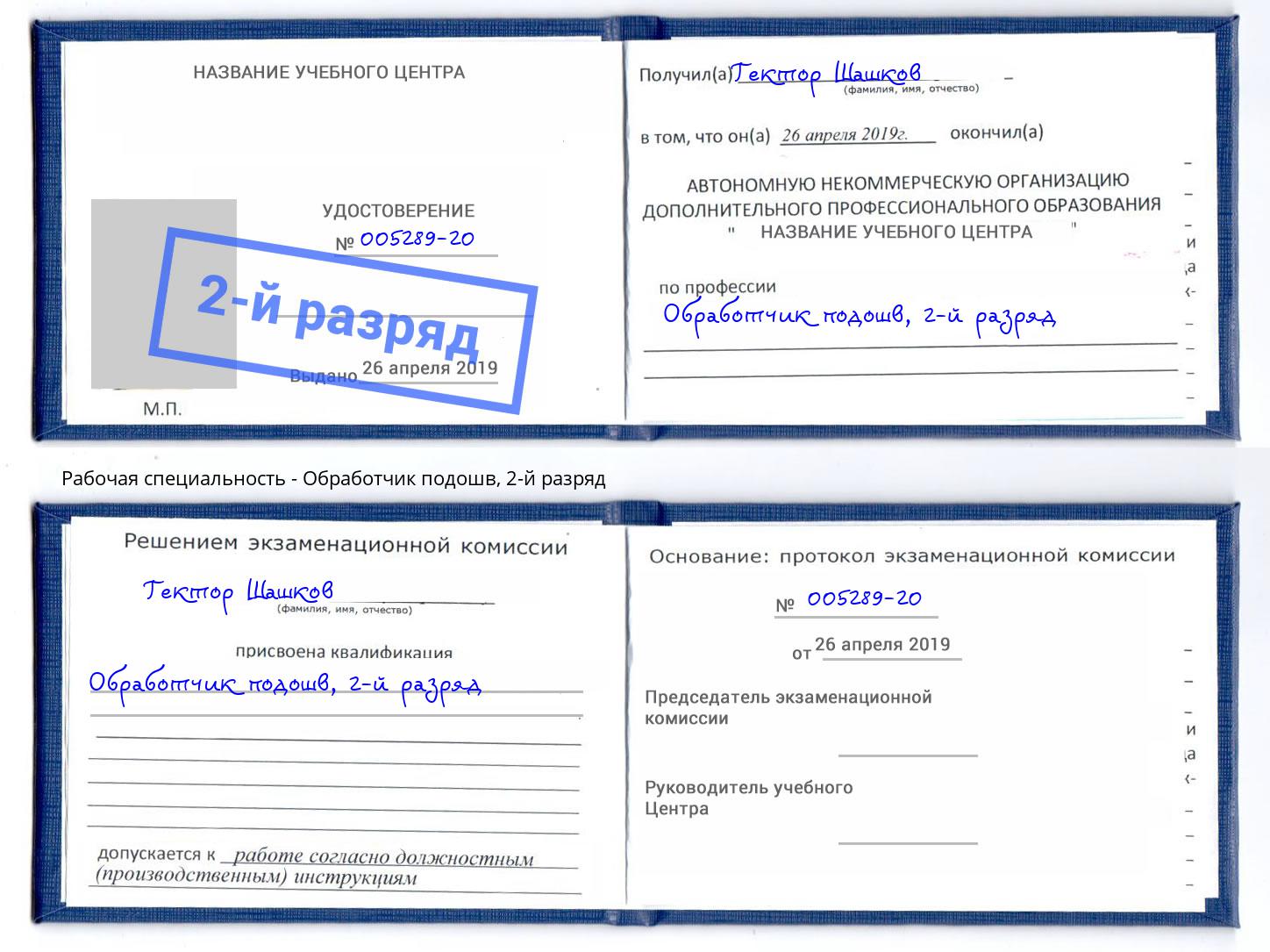 корочка 2-й разряд Обработчик подошв Москва