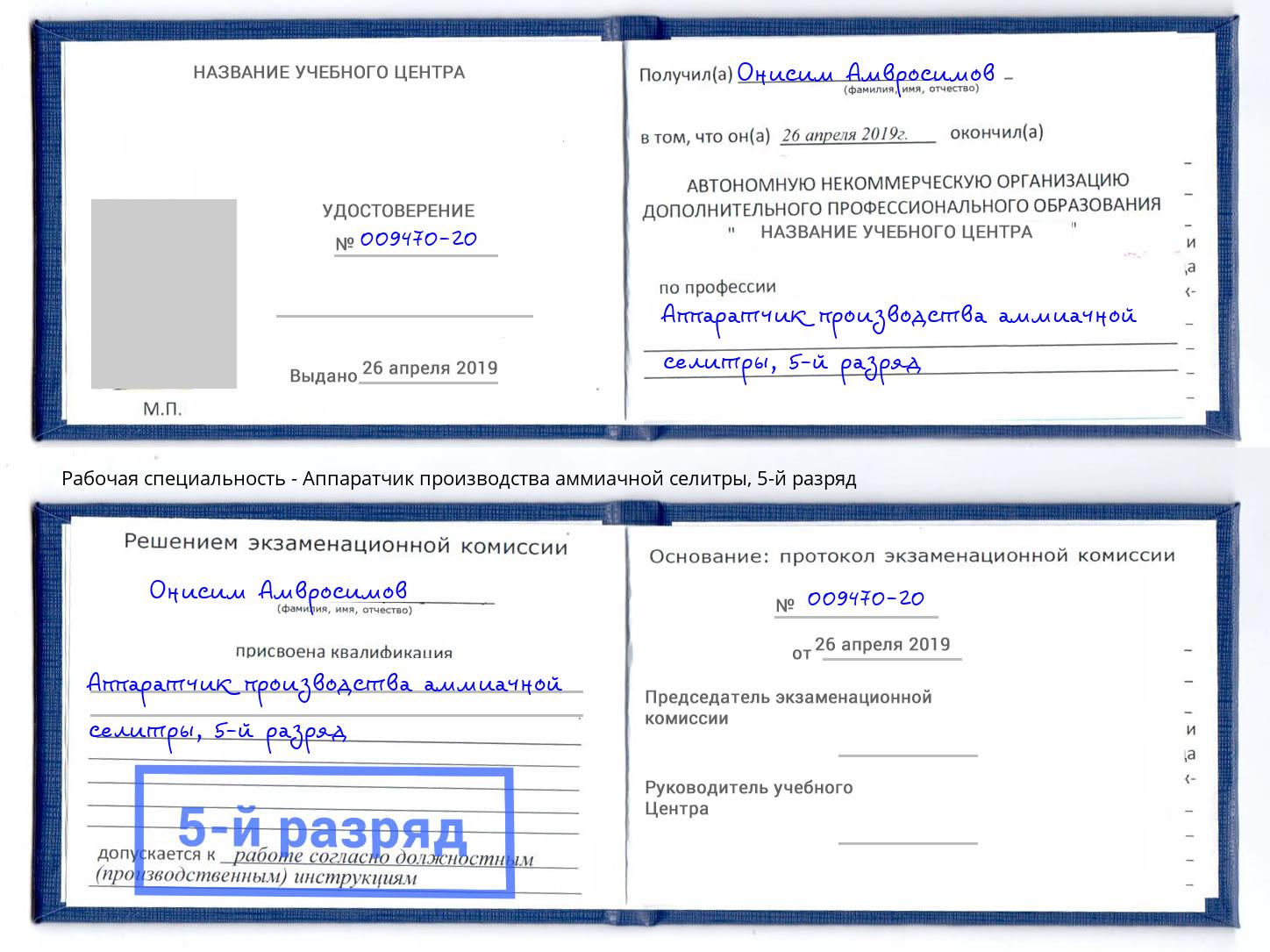 корочка 5-й разряд Аппаратчик производства аммиачной селитры Москва