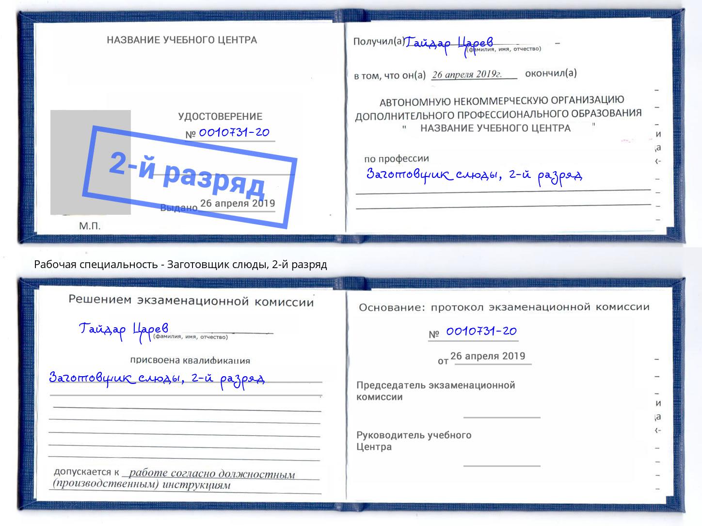 корочка 2-й разряд Заготовщик слюды Москва