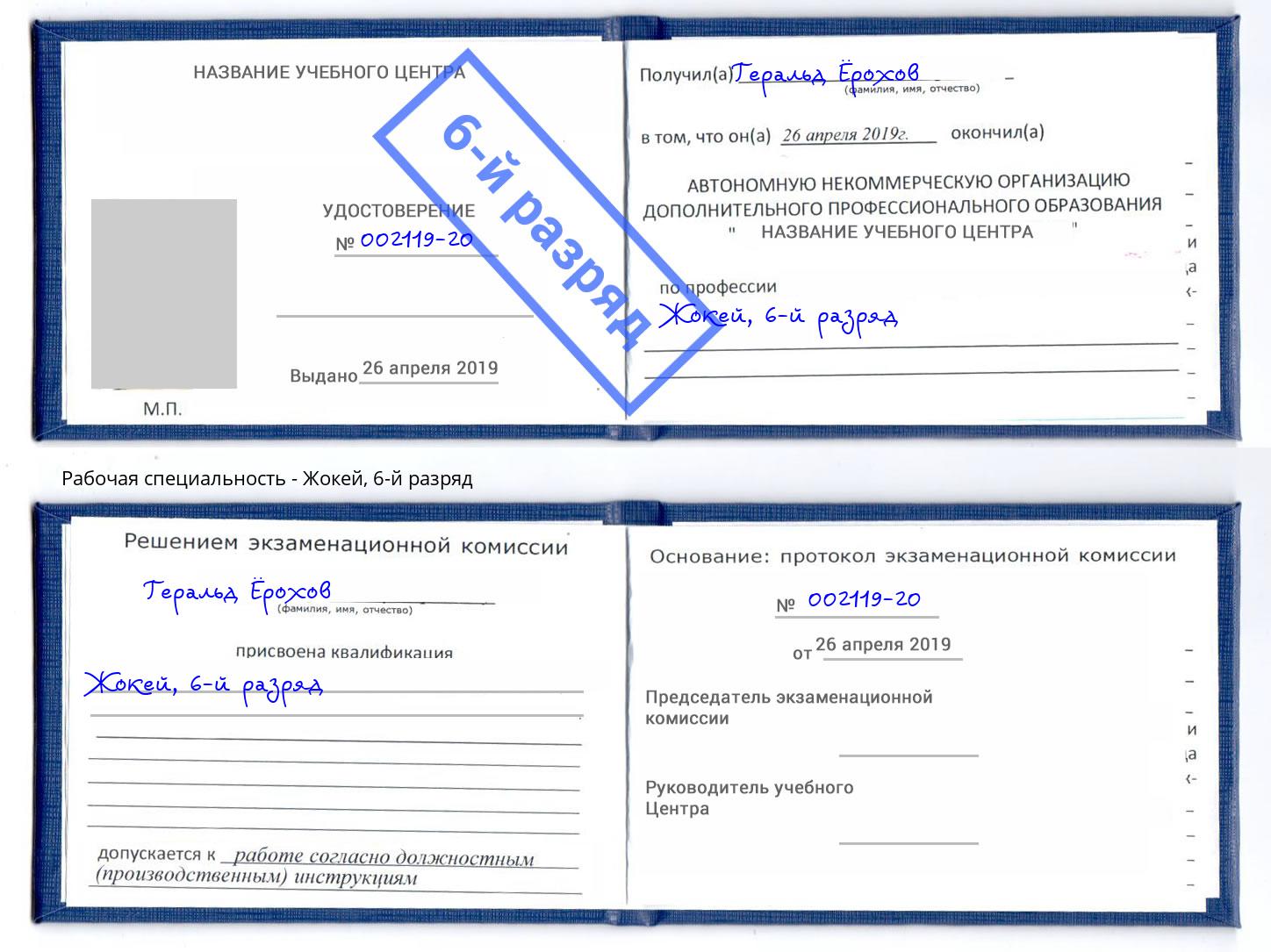 корочка 6-й разряд Жокей Москва