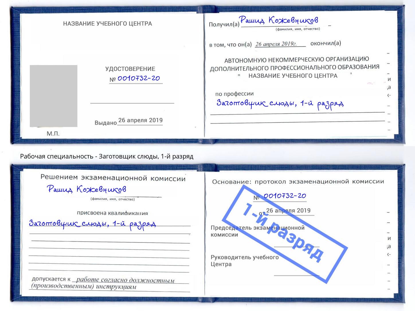 корочка 1-й разряд Заготовщик слюды Москва