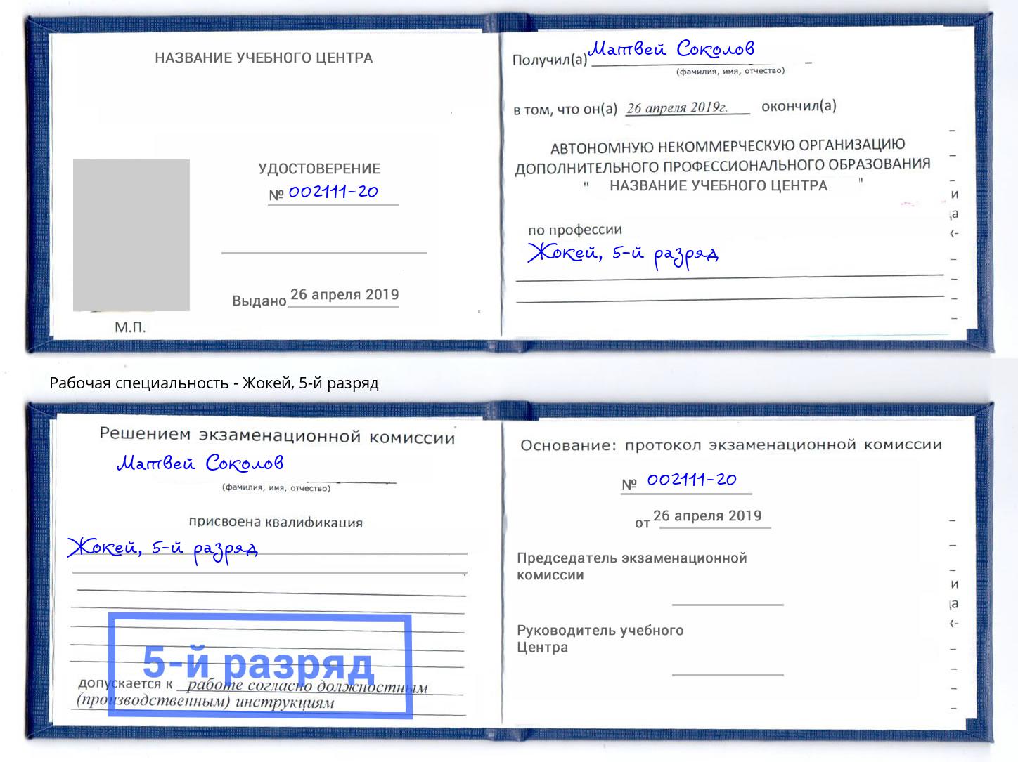 корочка 5-й разряд Жокей Москва