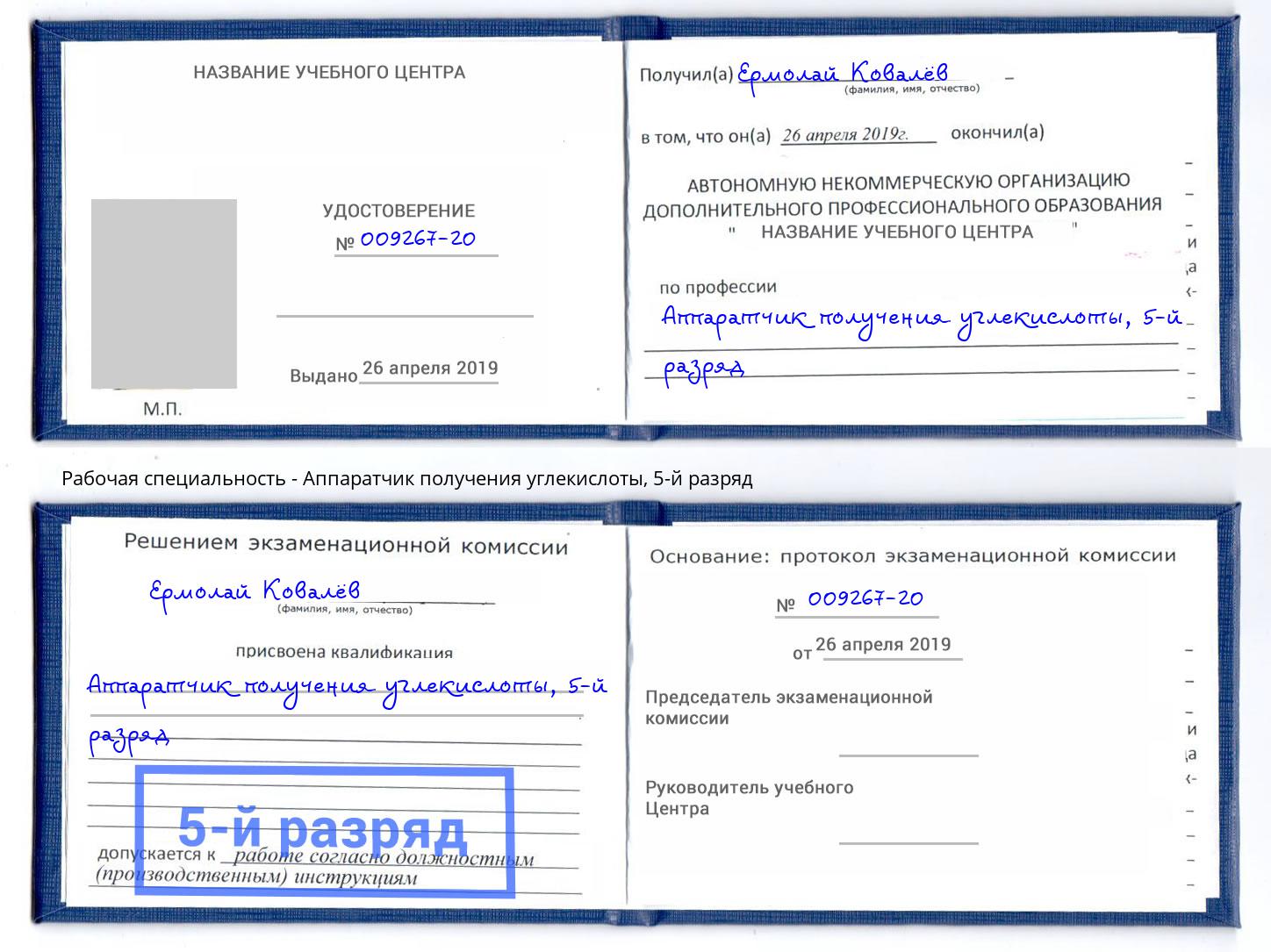 корочка 5-й разряд Аппаратчик получения углекислоты Москва