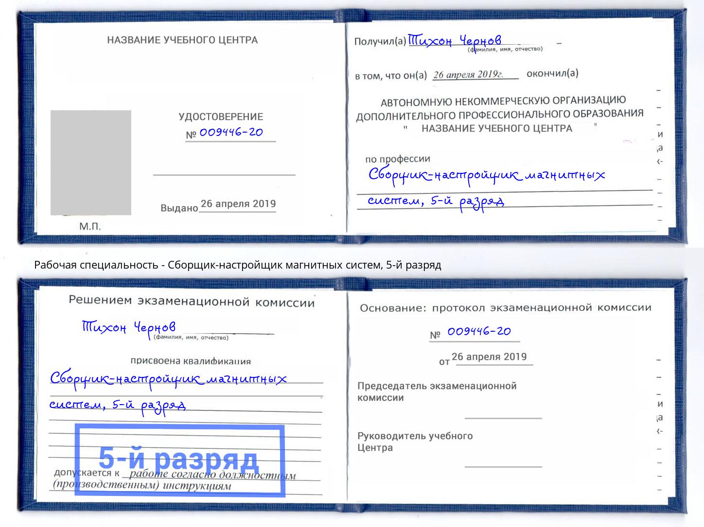 корочка 5-й разряд Сборщик-настройщик магнитных систем Москва
