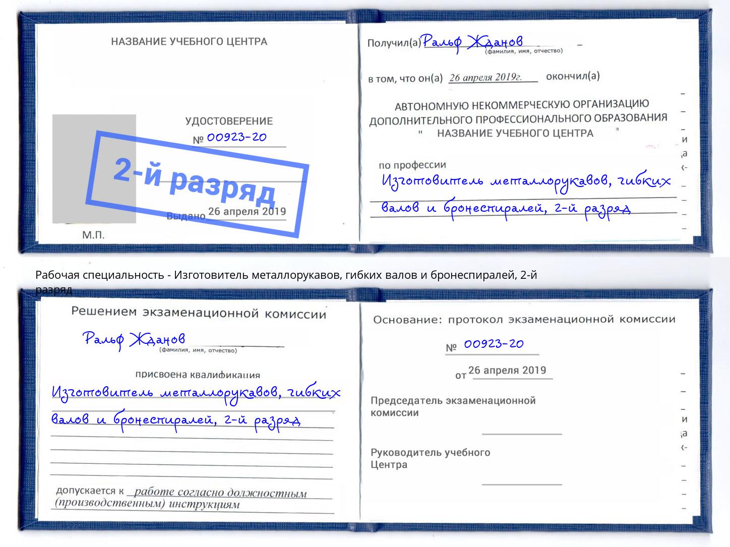 корочка 2-й разряд Изготовитель металлорукавов, гибких валов и бронеспиралей Москва